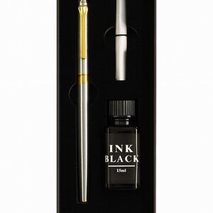 Chateau Avant Elegant Silver Pen & Black Ink Bottle Set - New in Box, Perfect